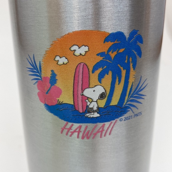 Snoopy Hawaii bottle with screw cap NWT! Silver with Snoopy surfboard design - Picture 2 of 13